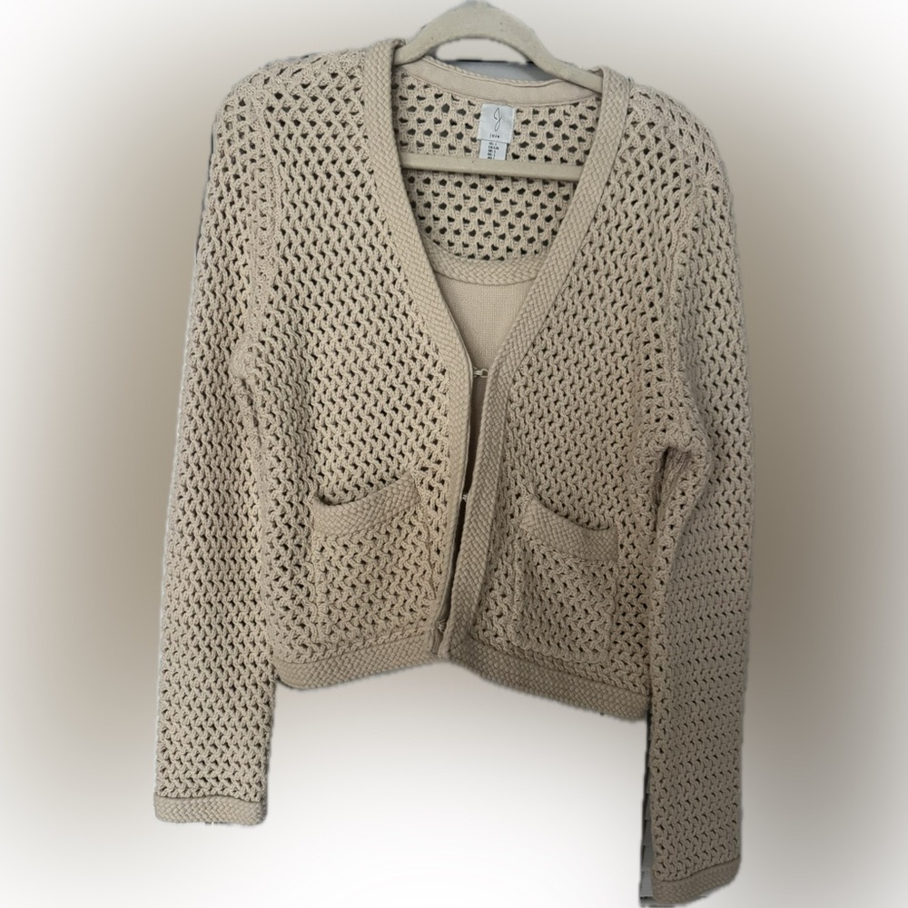 Joie Like New Beige Knit Cropped Cardigan with Coordinating Cami Size L